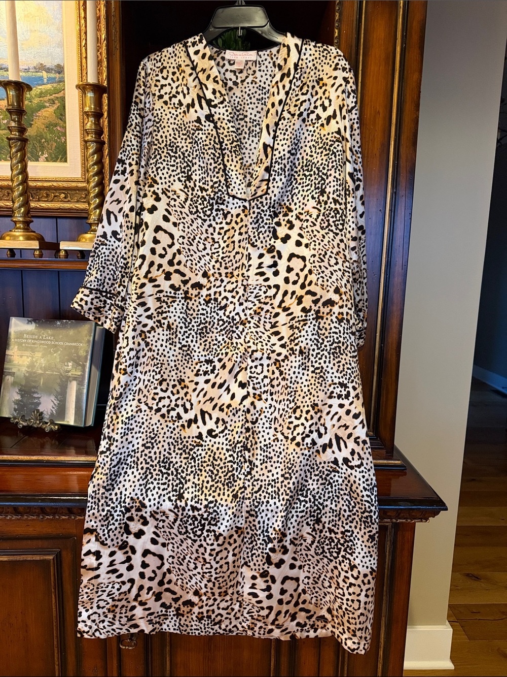 Oscar de la Renta Beige and Black Leopard-Print Midi Dress